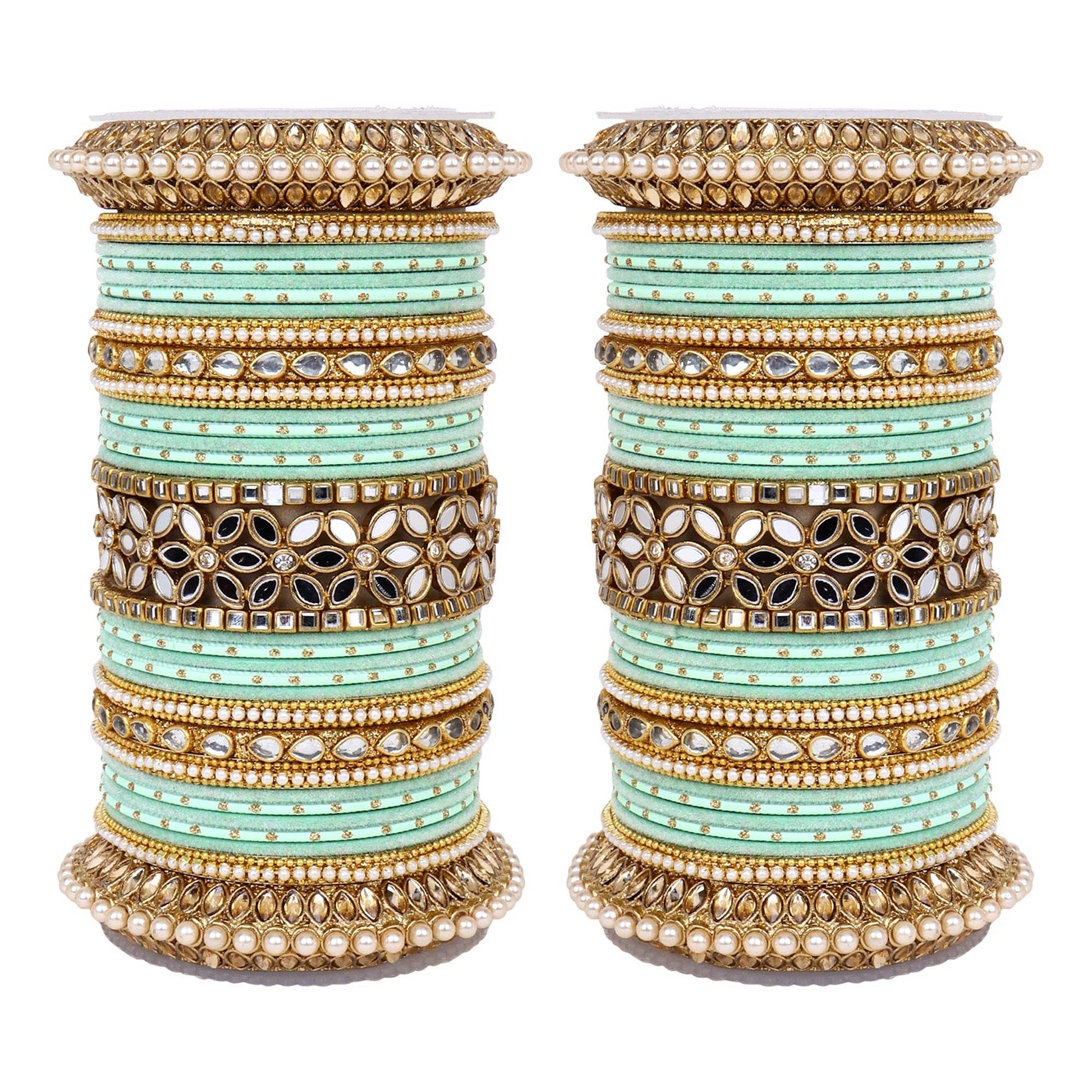 Bridal Bangle Set with Flower Mirror Kada and Pacheli by T4 Jewels Pista T4 Jewels