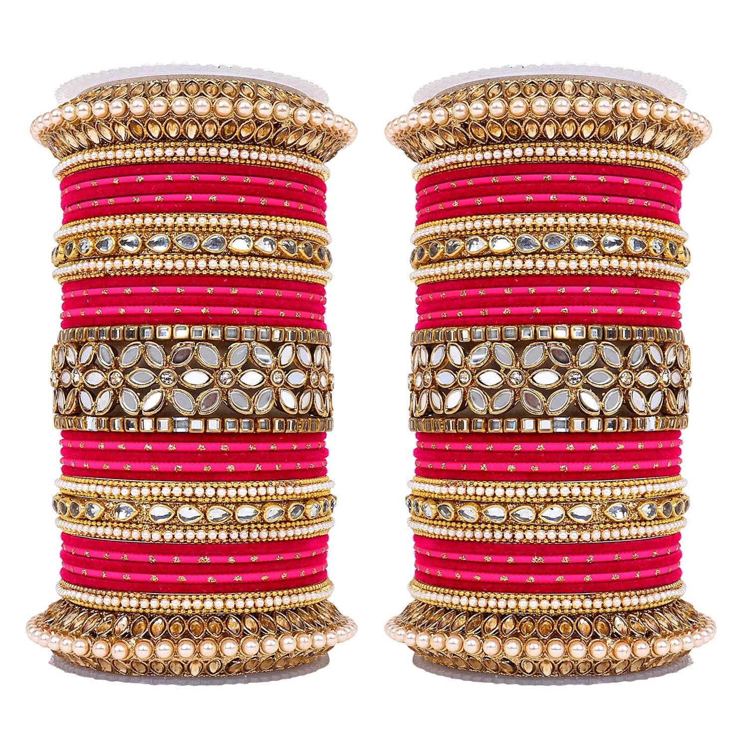 Bridal Bangle Set with Flower Mirror Kada and Pacheli by T4 Jewels Rani T4 Jewels