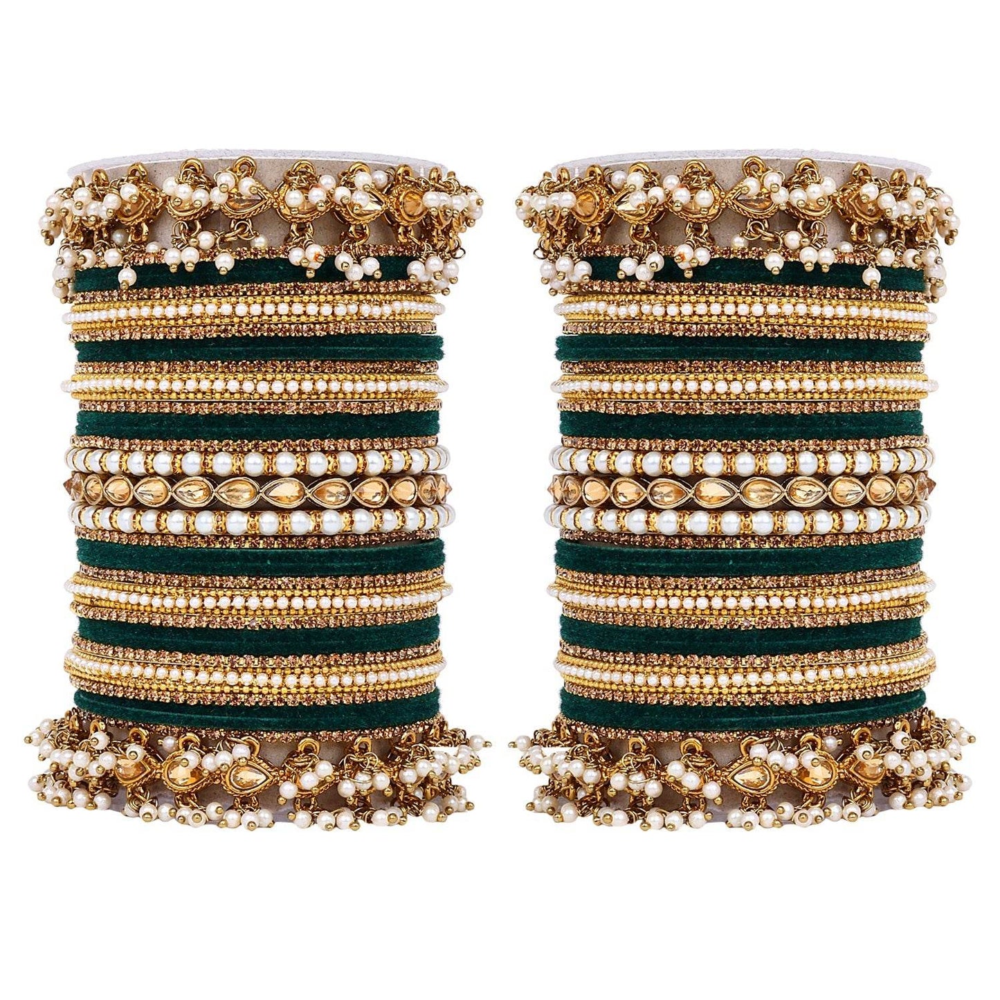 Bridal Bangle set with Pearl and Kundan and Velvet Bangles Kai T4 Jewels