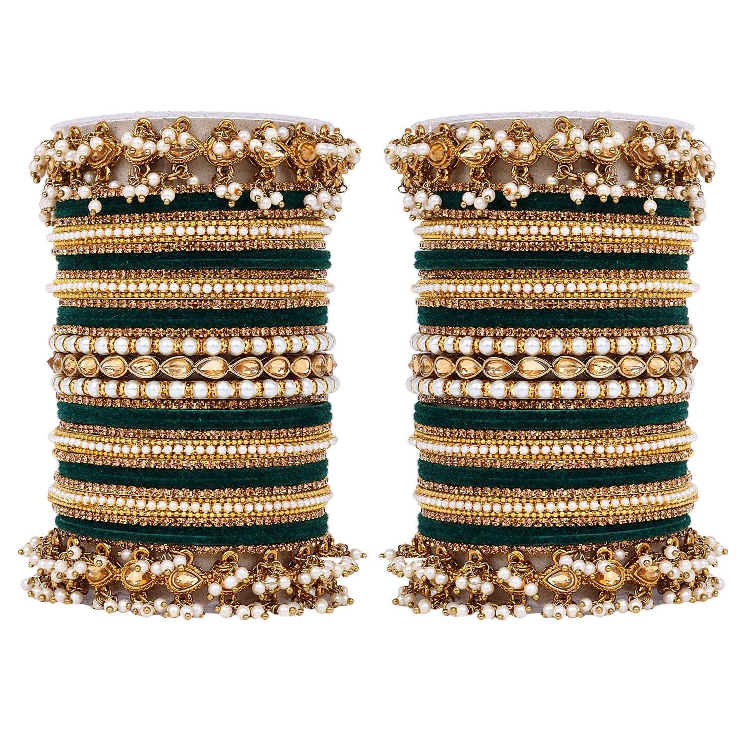 Bridal Bangle set with Pearl and Kundan and Velvet Bangles Kai T4 Jewels