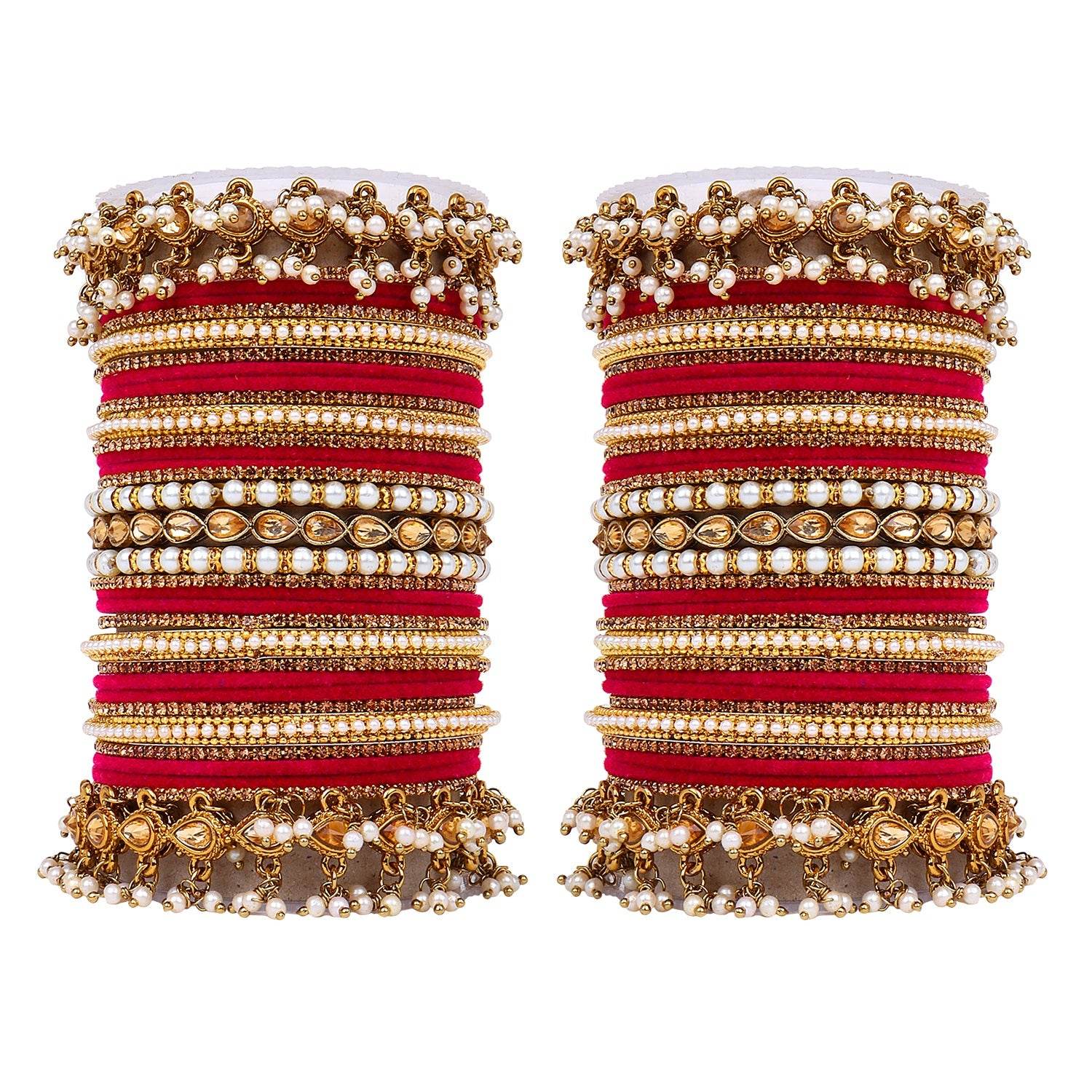 Bridal Bangle set with Pearl and Kundan and Velvet Bangles Rani T4 Jewels