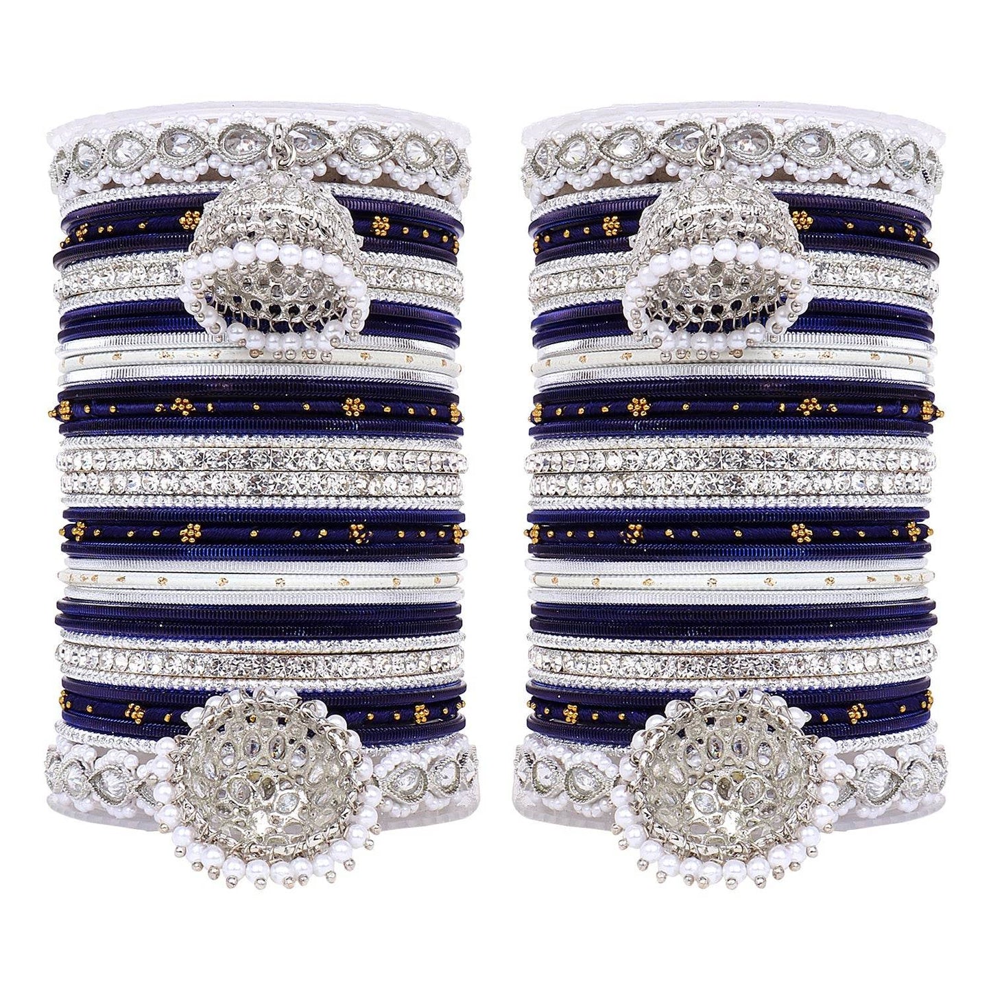 Pastel Coloured Bridal Bangle set with Silver kundan Jhumki Blue T4 Jewels
