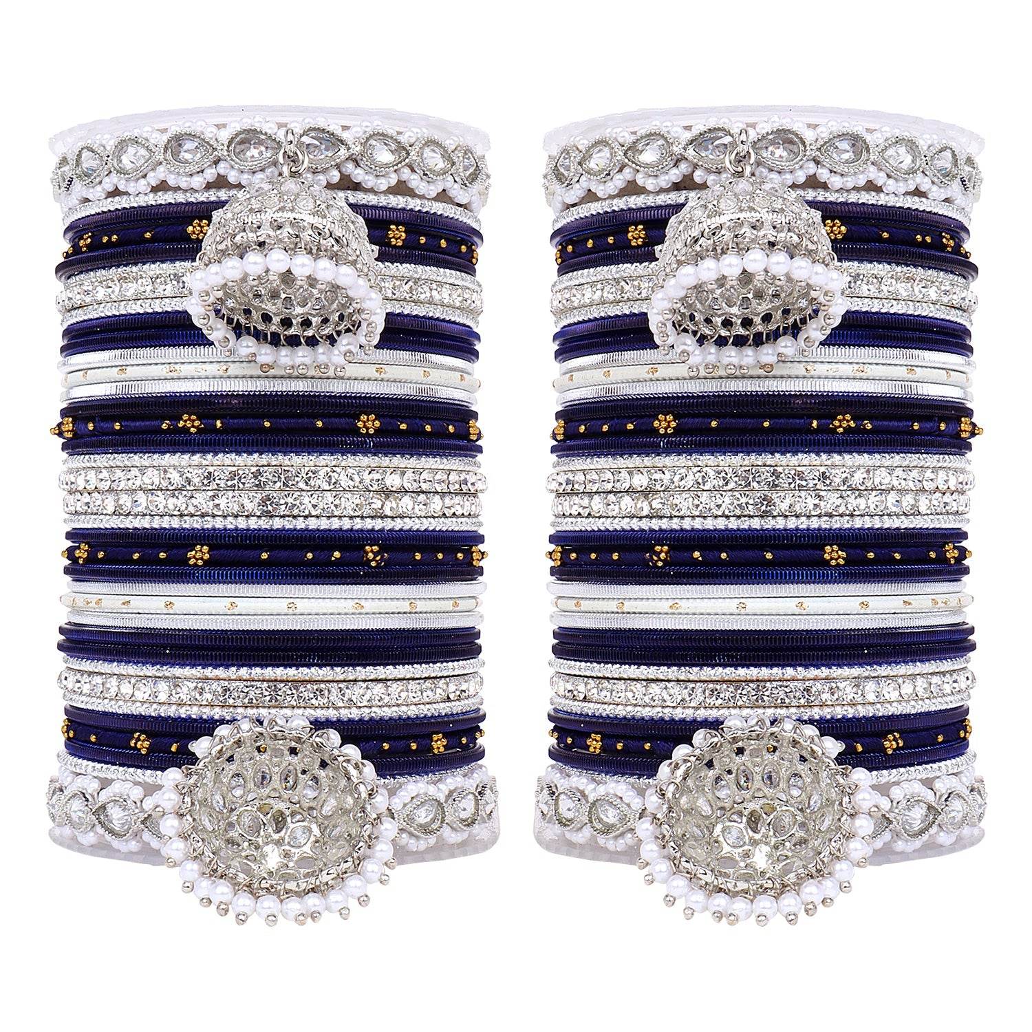 Pastel Coloured Bridal Bangle set with Silver kundan Jhumki Blue T4 Jewels