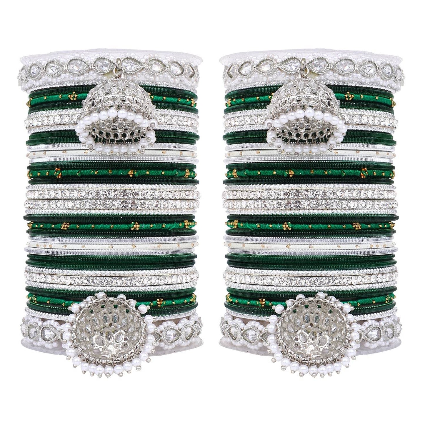 Pastel Coloured Bridal Bangle set with Silver kundan Jhumki Kai T4 Jewels
