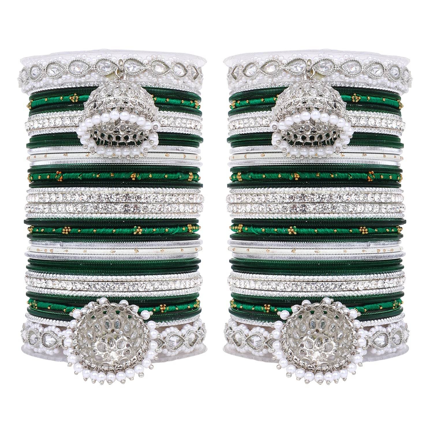 Pastel Coloured Bridal Bangle set with Silver kundan Jhumki Kai T4 Jewels
