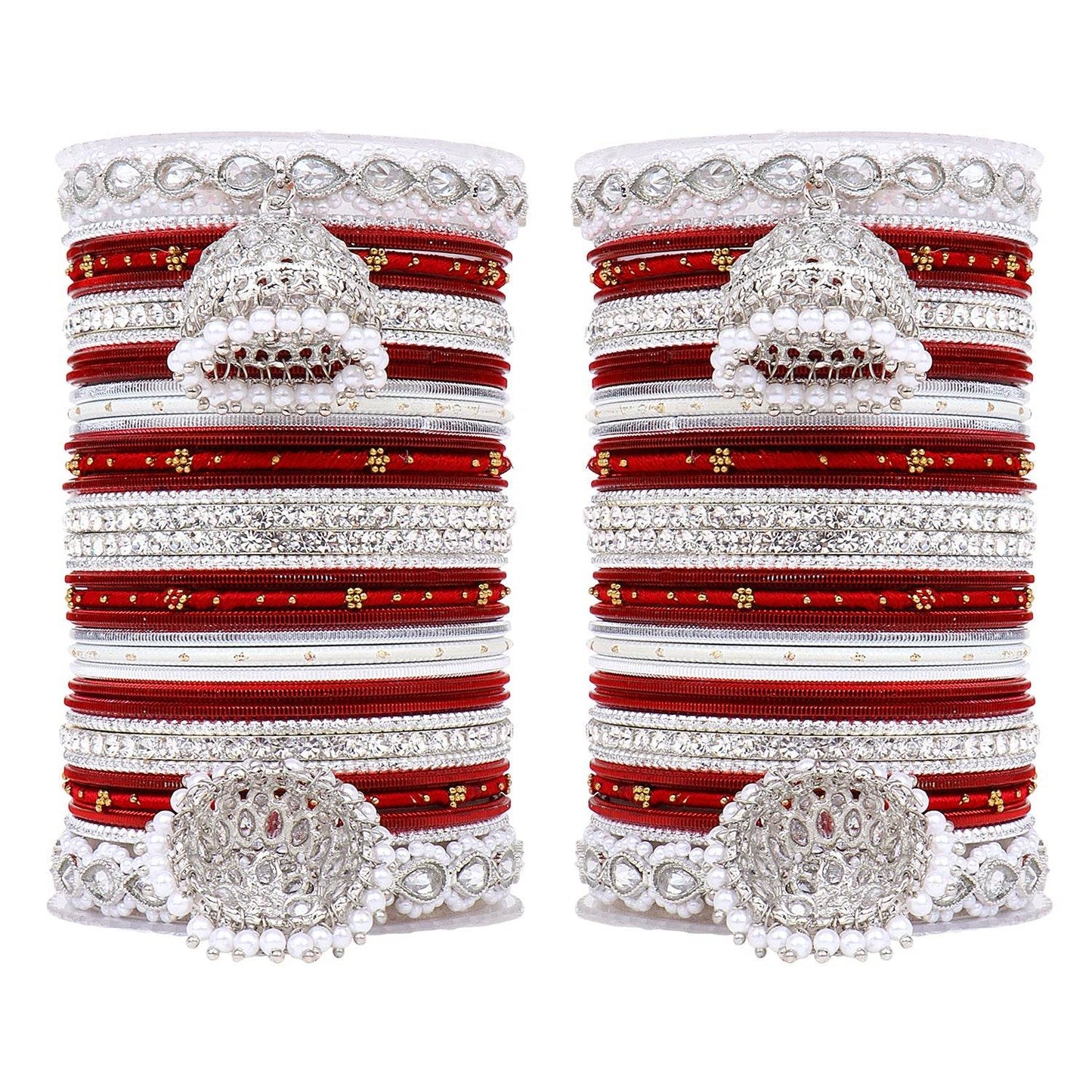 Pastel Coloured Bridal Bangle set with Silver kundan Jhumki Maroon T4 Jewels