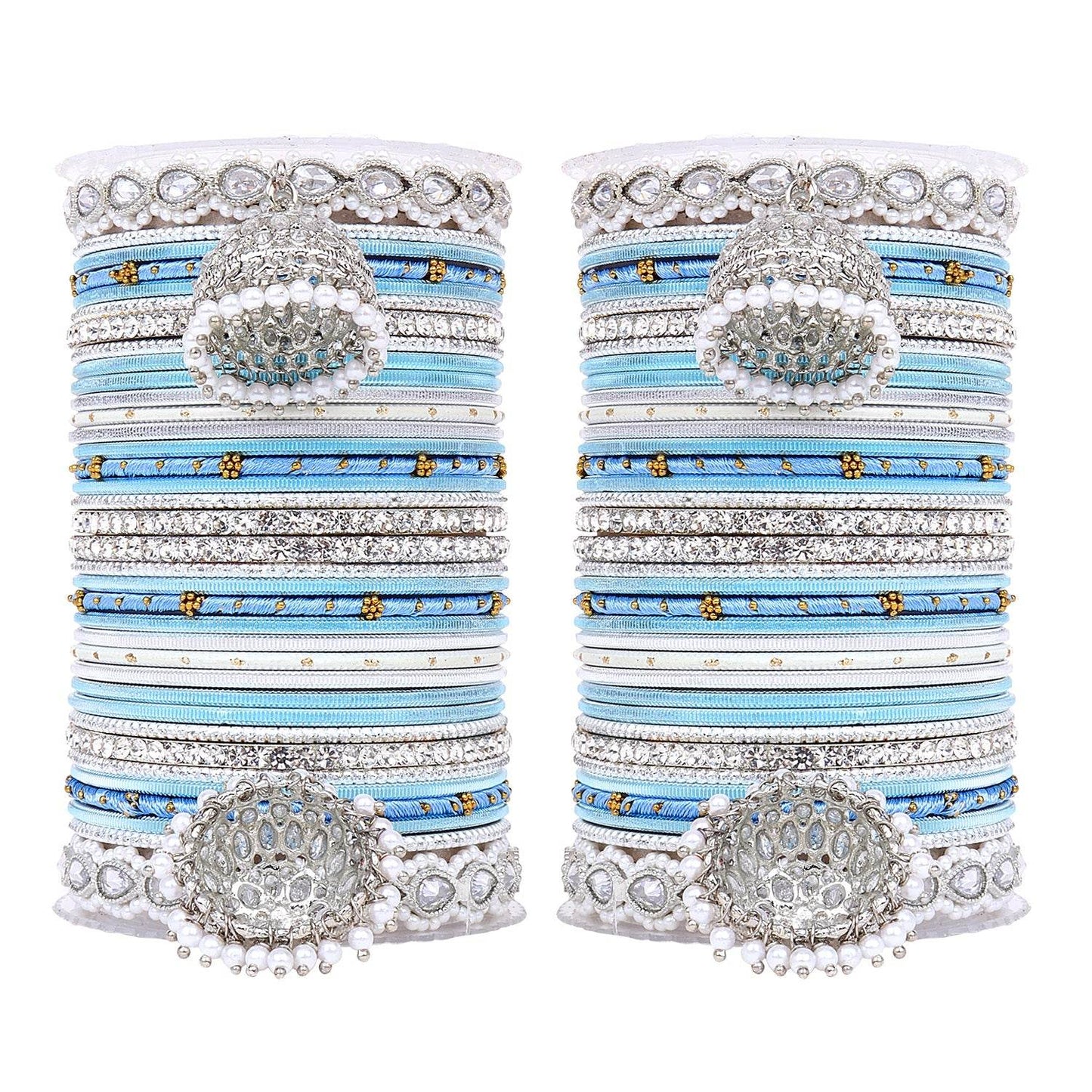 Pastel Coloured Bridal Bangle set with Silver kundan Jhumki Surf T4 Jewels