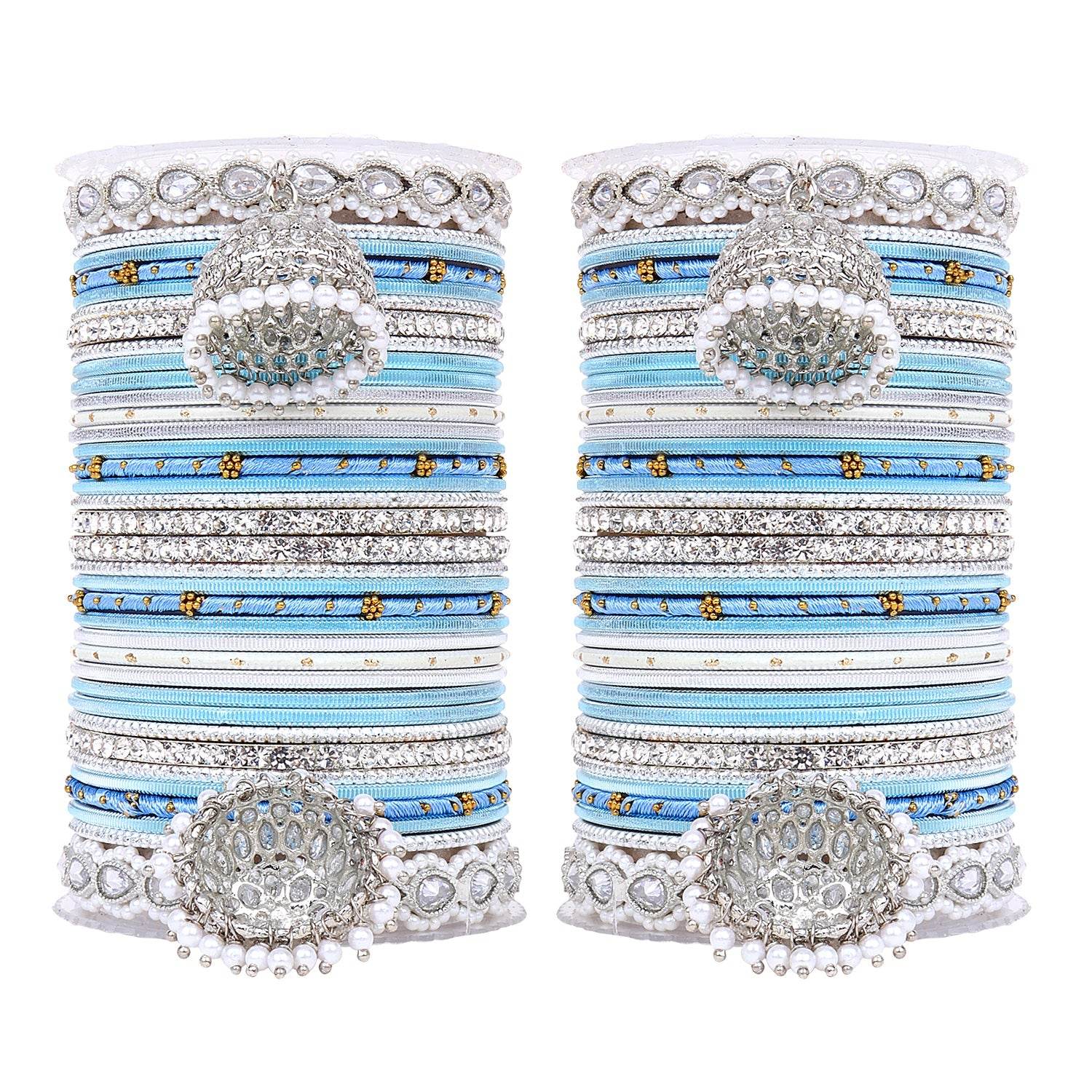 Pastel Coloured Bridal Bangle set with Silver kundan Jhumki Surf T4 Jewels