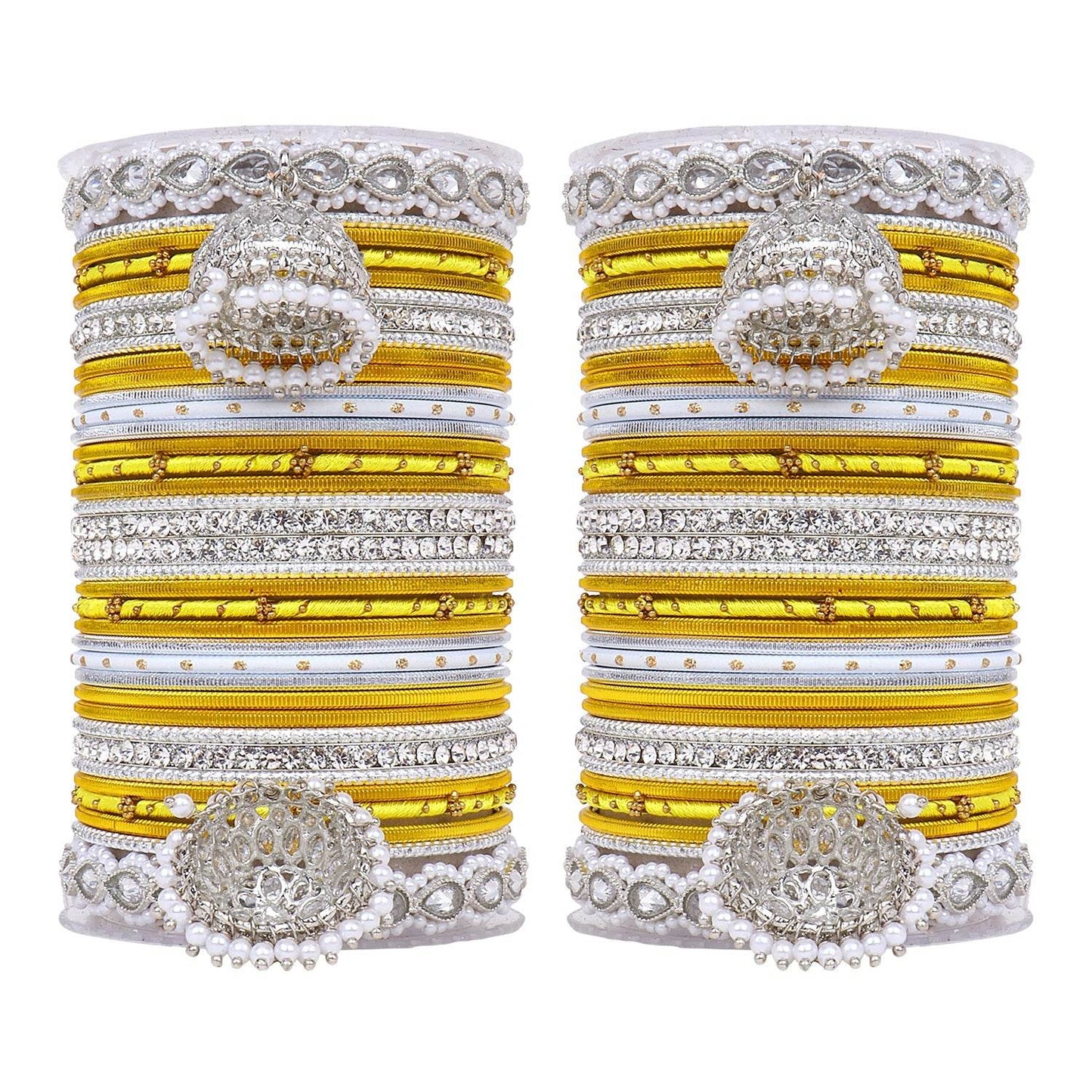 Pastel Coloured Bridal Bangle set with Silver kundan Jhumki Yellow T4 Jewels