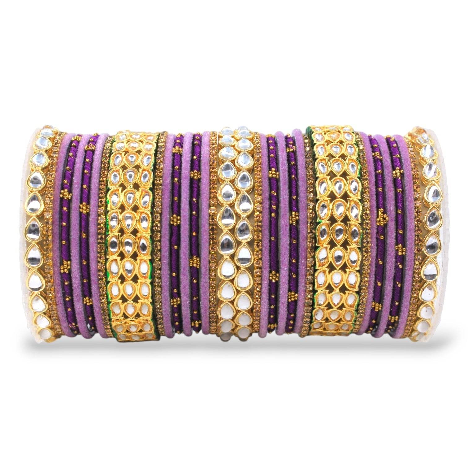 Rich Texture bangle set with Silk thread Bangles and Kundan Kada by T4 Jewels Lavender T4 Jewels