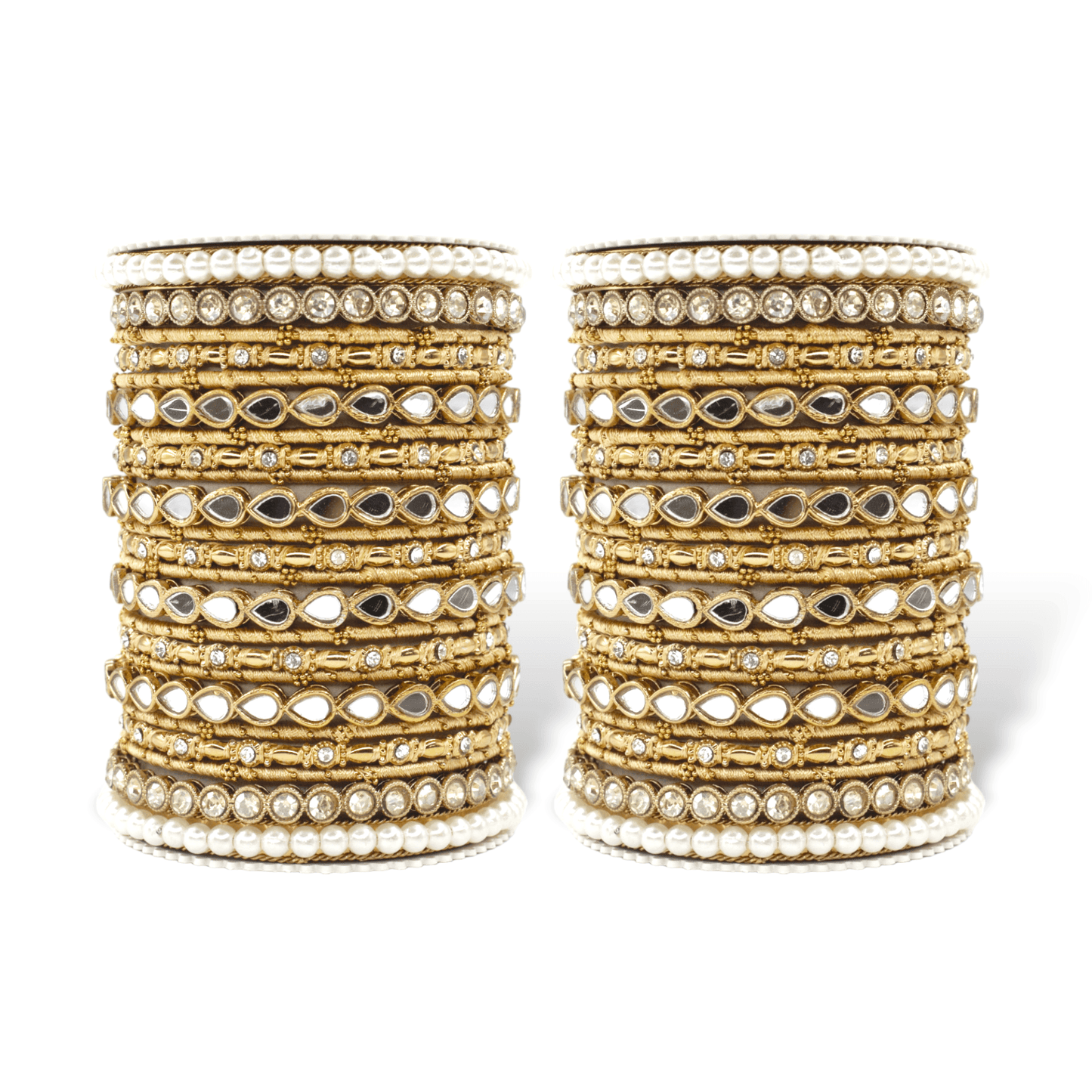 Bangle Set with Drop Mirror Kada and Pearl by T4 Jewels Golden T4 Jewels