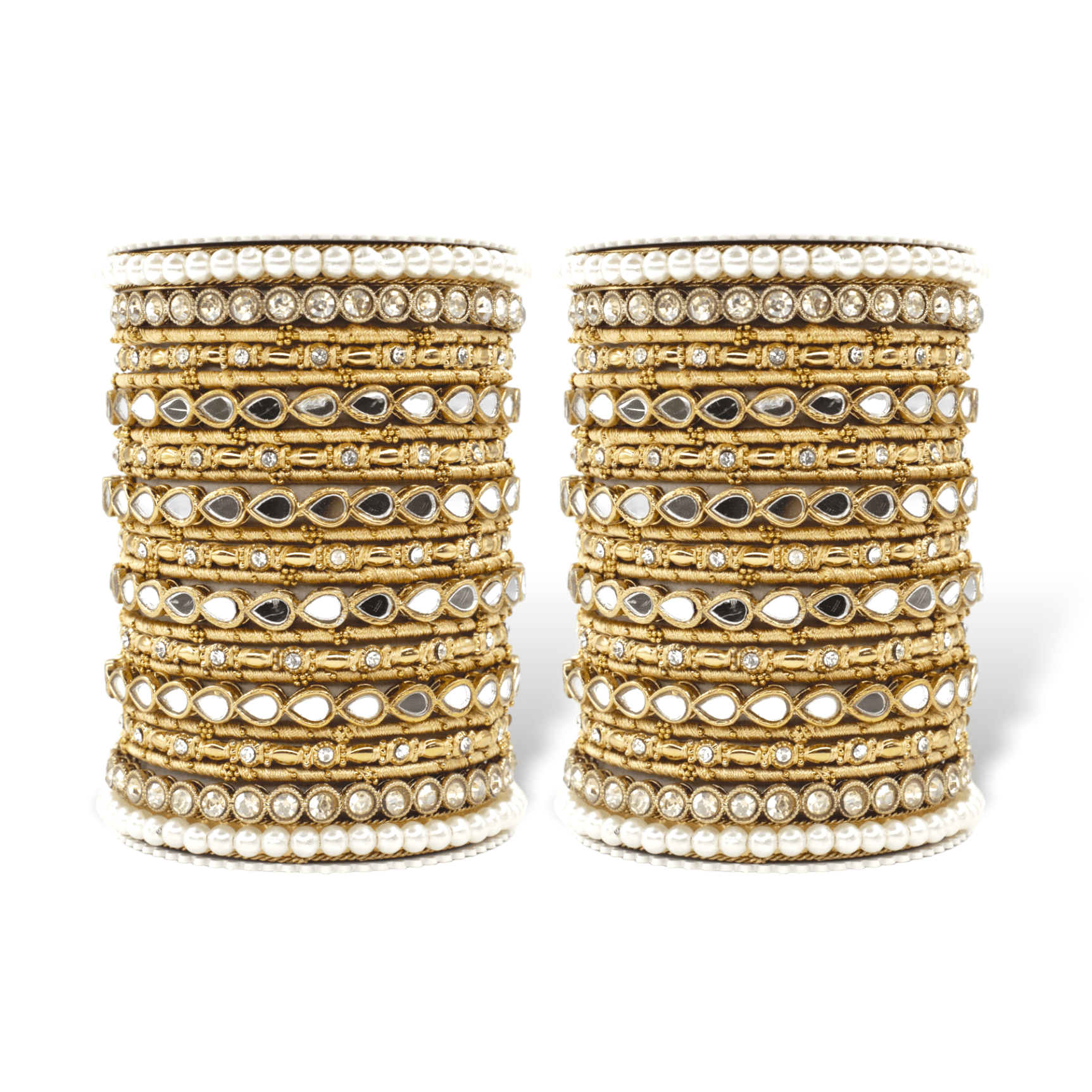 Bangle Set with Drop Mirror Kada and Pearl by T4 Jewels Golden T4 Jewels
