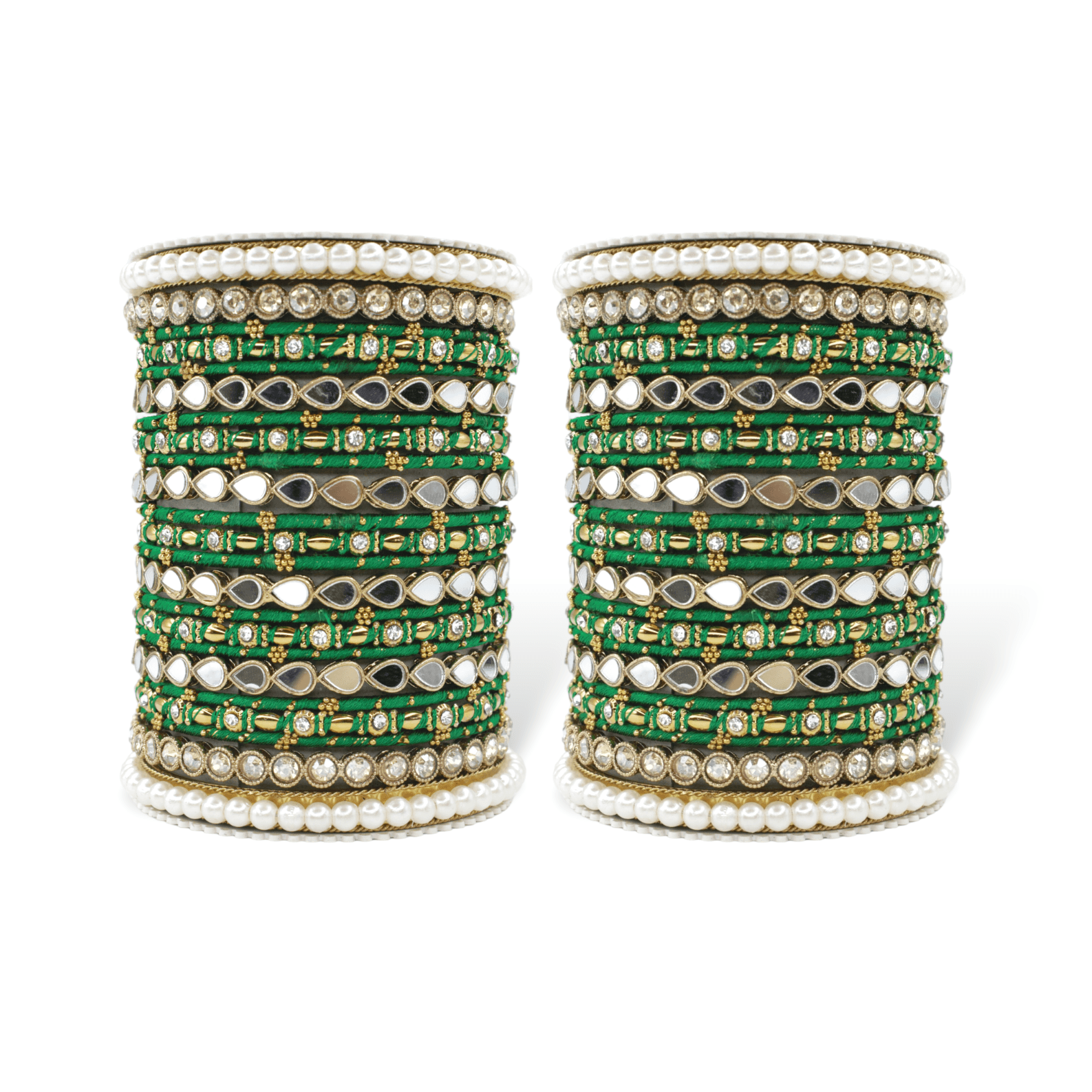 Bangle Set with Drop Mirror Kada and Pearl by T4 Jewels Green T4 Jewels