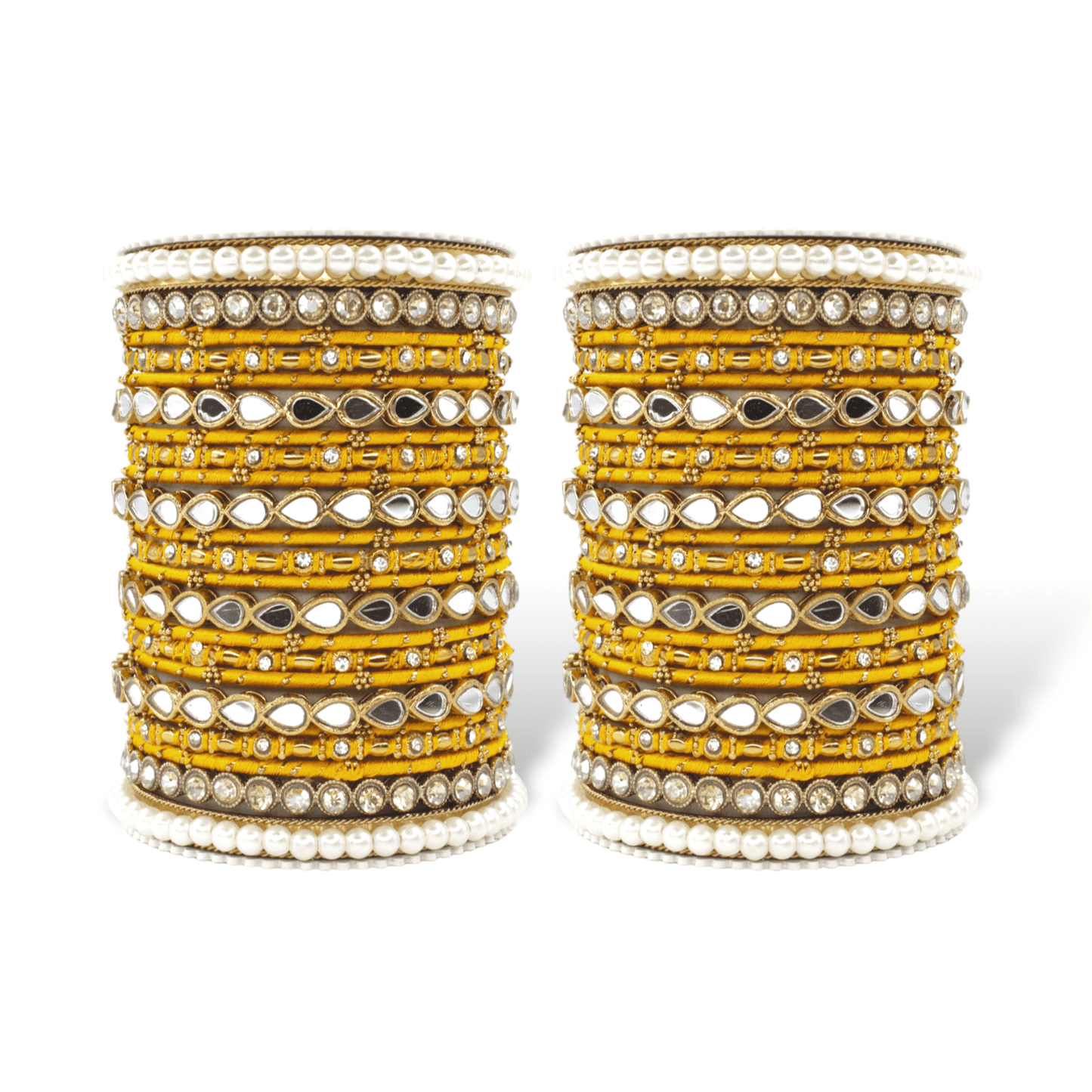 Bangle Set with Drop Mirror Kada and Pearl by T4 Jewels Haldi T4 Jewels