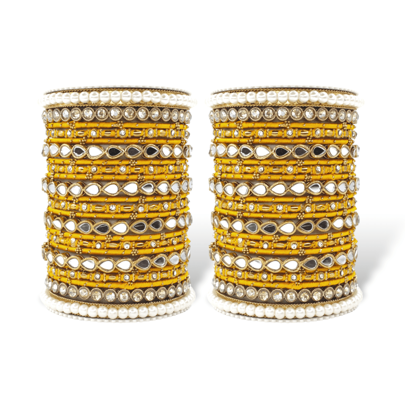 Bangle Set with Drop Mirror Kada and Pearl by T4 Jewels Haldi T4 Jewels