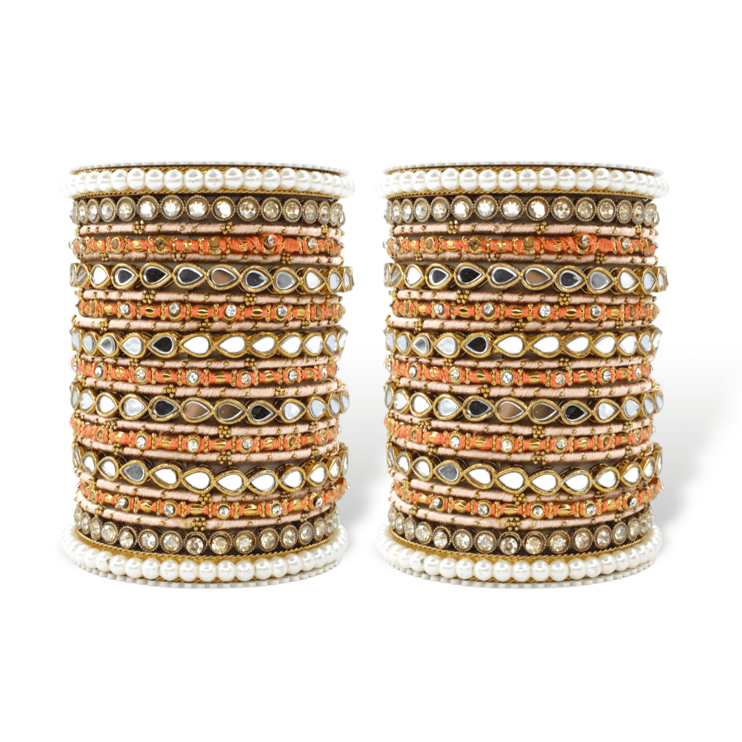 Bangle Set with Drop Mirror Kada and Pearl by T4 Jewels Orange T4 Jewels