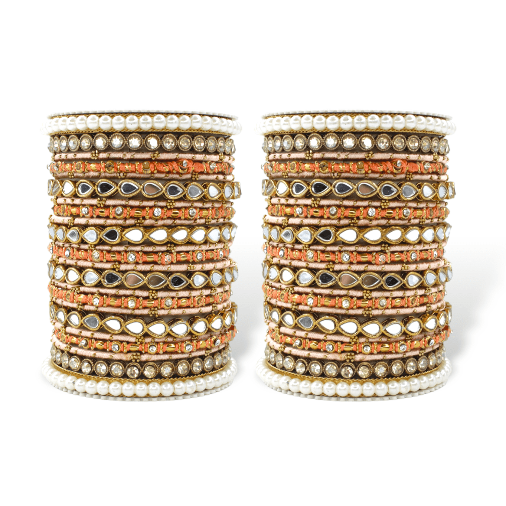 Bangle Set with Drop Mirror Kada and Pearl by T4 Jewels Orange T4 Jewels