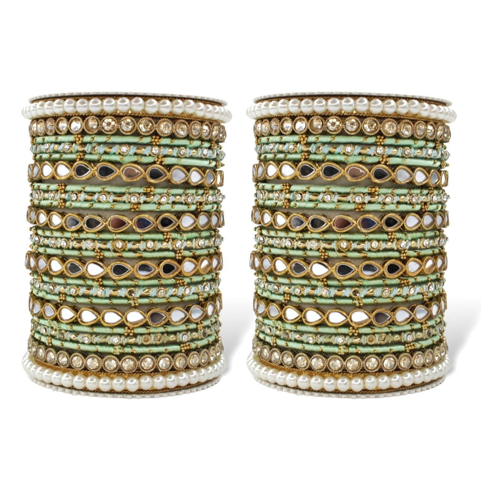 Bangle Set with Drop Mirror Kada and Pearl by T4 Jewels Pista T4 Jewels