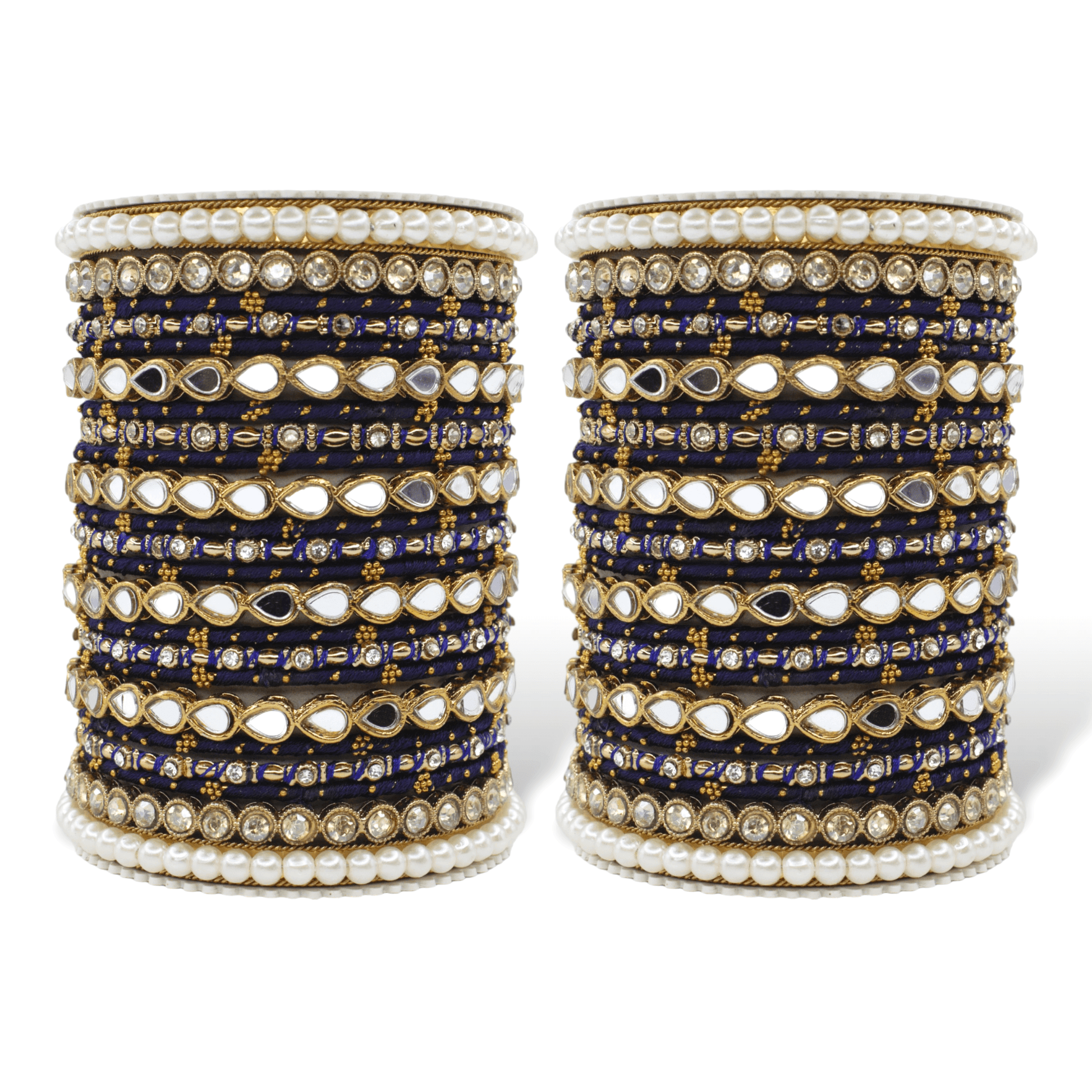 Bangle Set with Drop Mirror Kada and Pearl by T4 Jewels Blue T4 Jewels