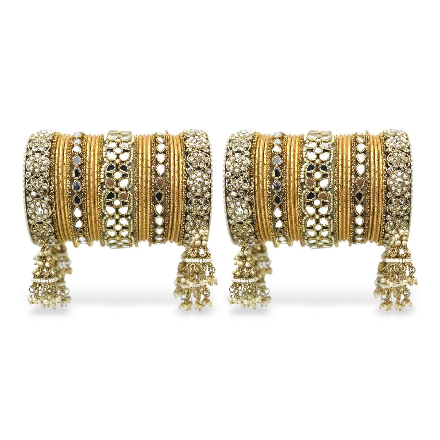 Mirror Style Bangle set with Jhumki for two hands by T4 Jewels Golden T4 Jewels