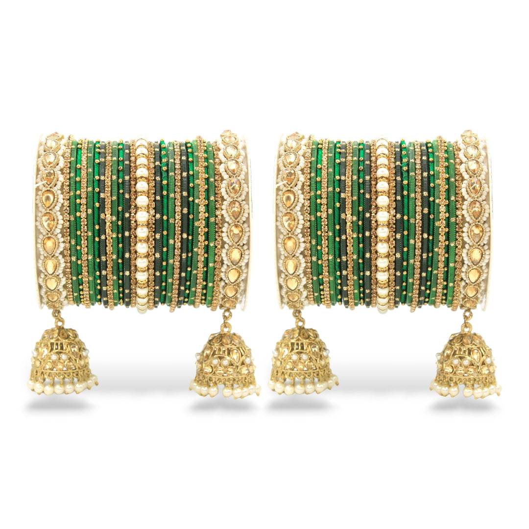 Bridal Jhumki Style Bangle set for two hands by T4 Jewels Green T4 Jewels