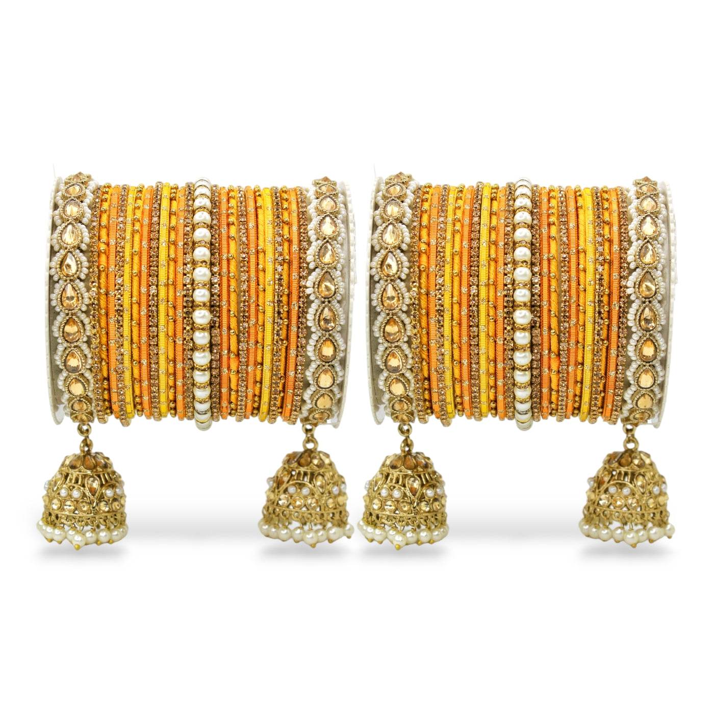 Bridal Jhumki Style Bangle set for two hands by T4 Jewels Orange T4 Jewels