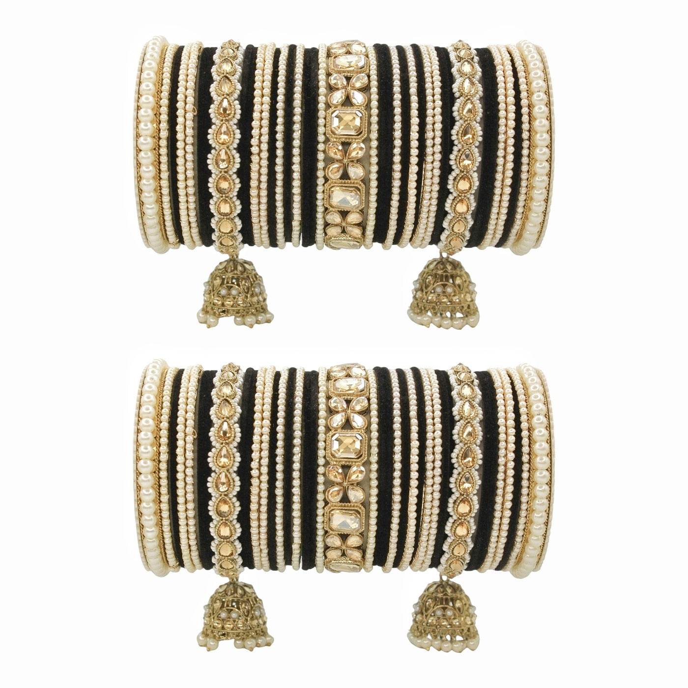 Jhumki Bangle set with Pearl Kadas for two hands by T4 Jewels - T4 Jewels