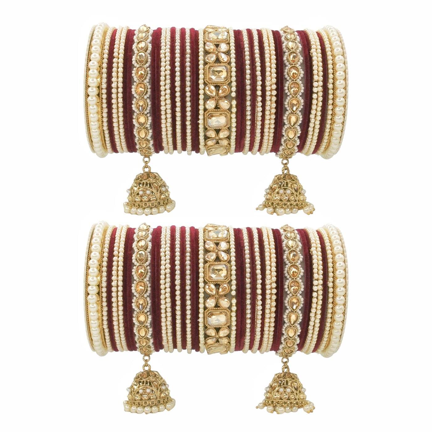Jhumki Bangle set with Pearl Kadas for two hands by T4 Jewels - T4 Jewels