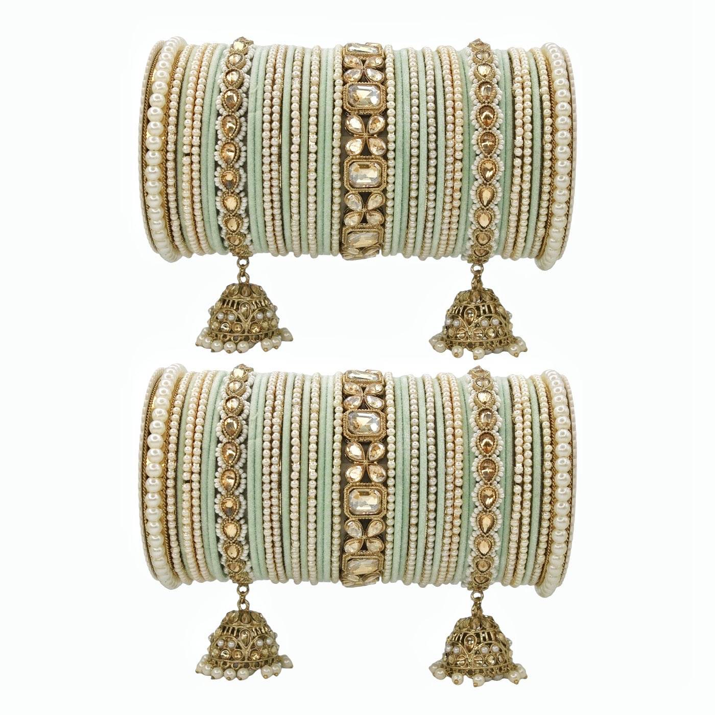 Jhumki Bangle set with Pearl Kadas for two hands by T4 Jewels - T4 Jewels