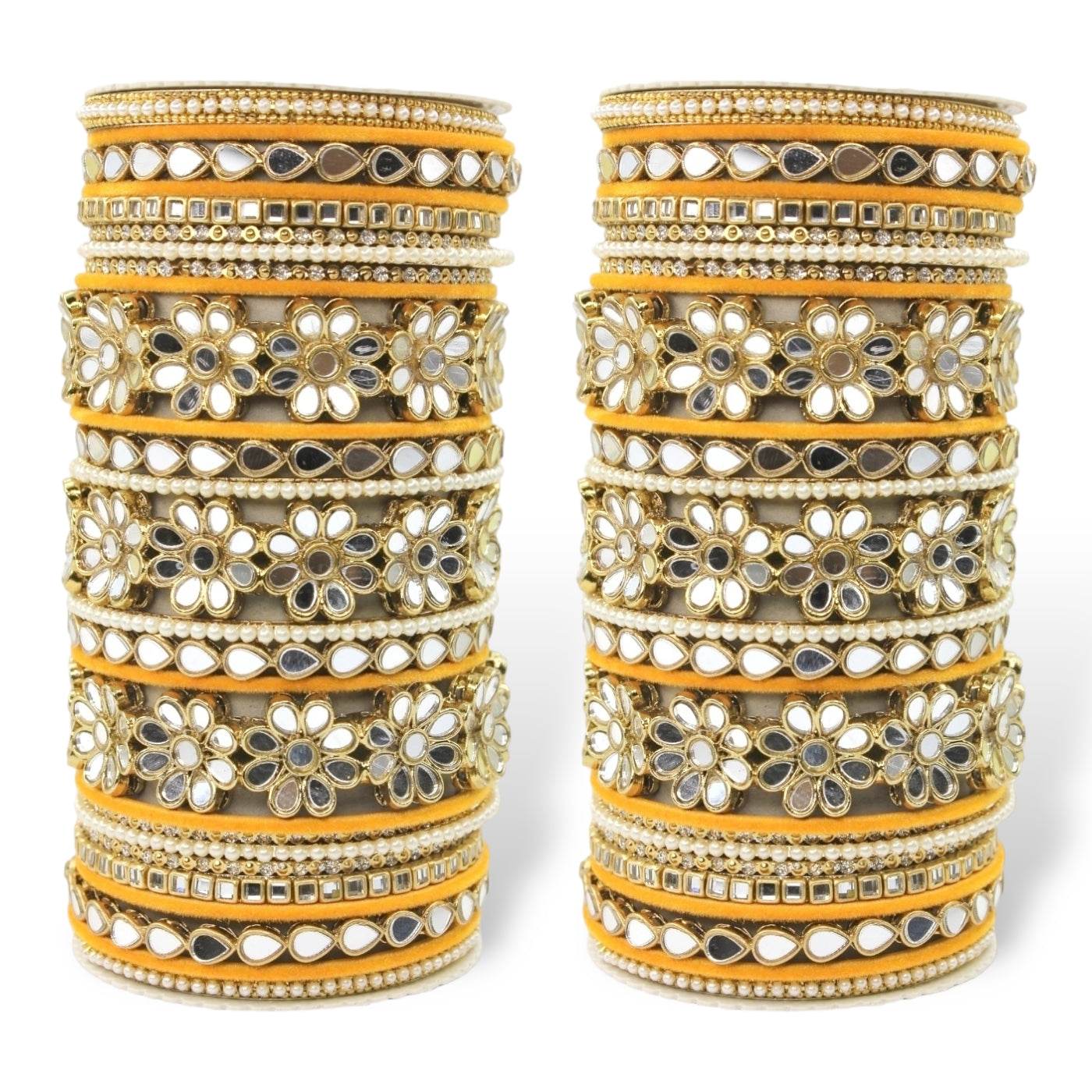 Mirrored Bridal Bangle Set with Silk thread Bangles by T4 Jewels Orange T4 Jewels