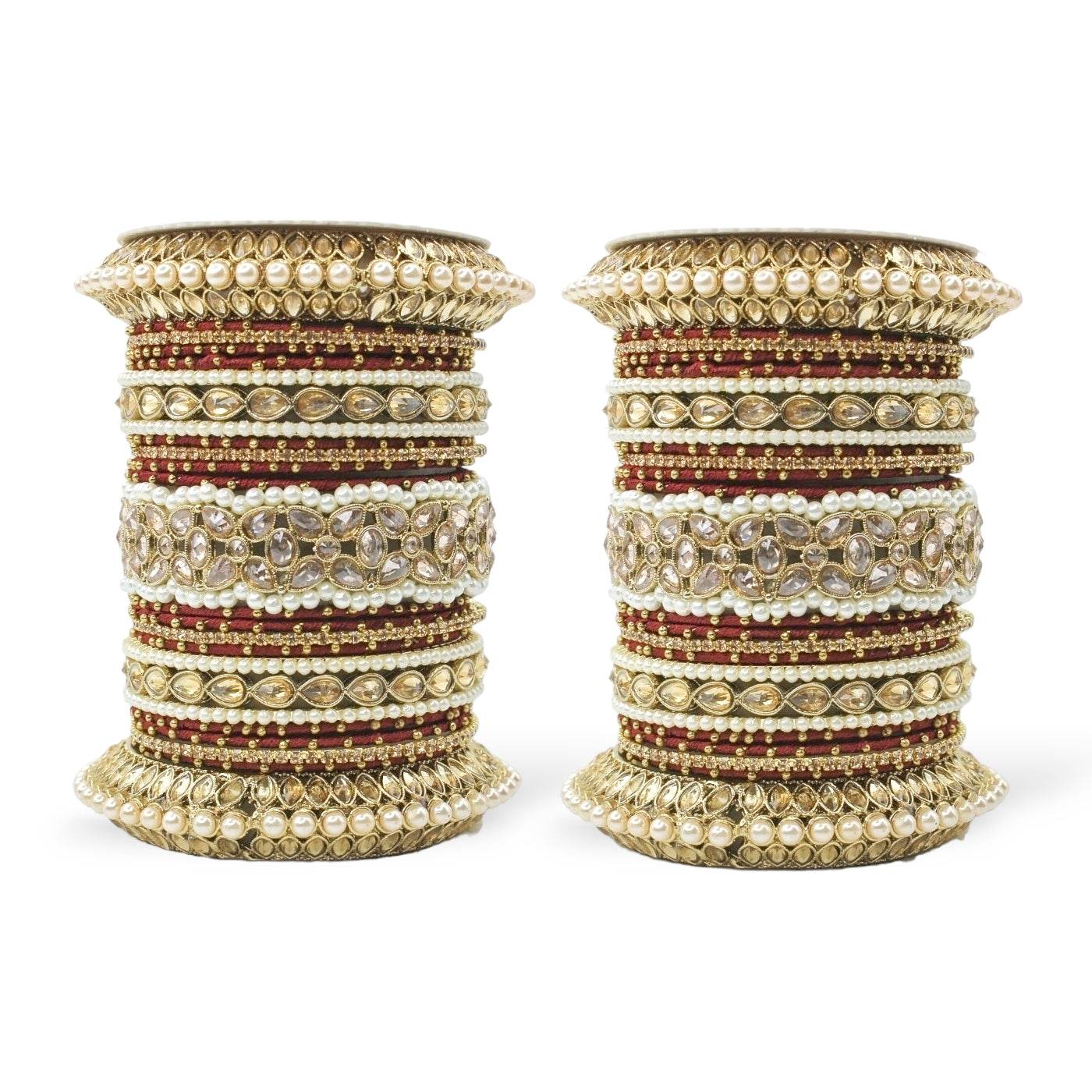 Beautiful Bridal Bangle Set with Pacheli Kada by T4 Jewels Maroon T4 Jewels