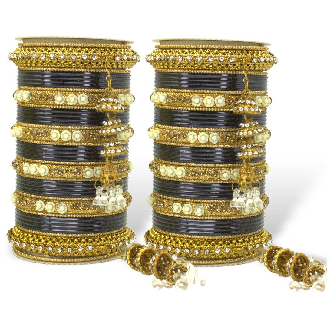 Antique Jhumki Latkan Bangle set for two hands by T4 Jewels Black T4 Jewels