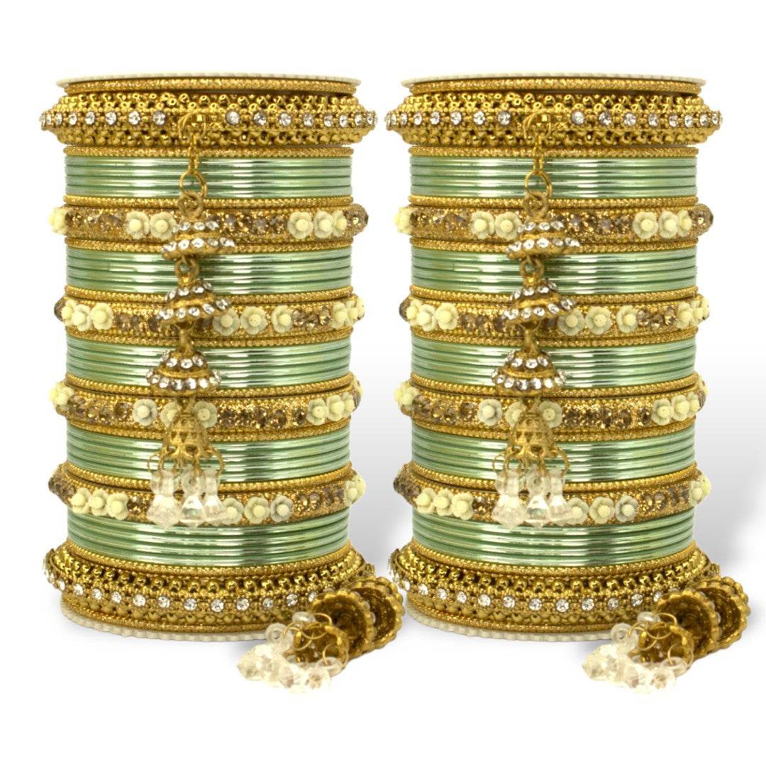 Antique Jhumki Latkan Bangle set for two hands by T4 Jewels Pista T4 Jewels