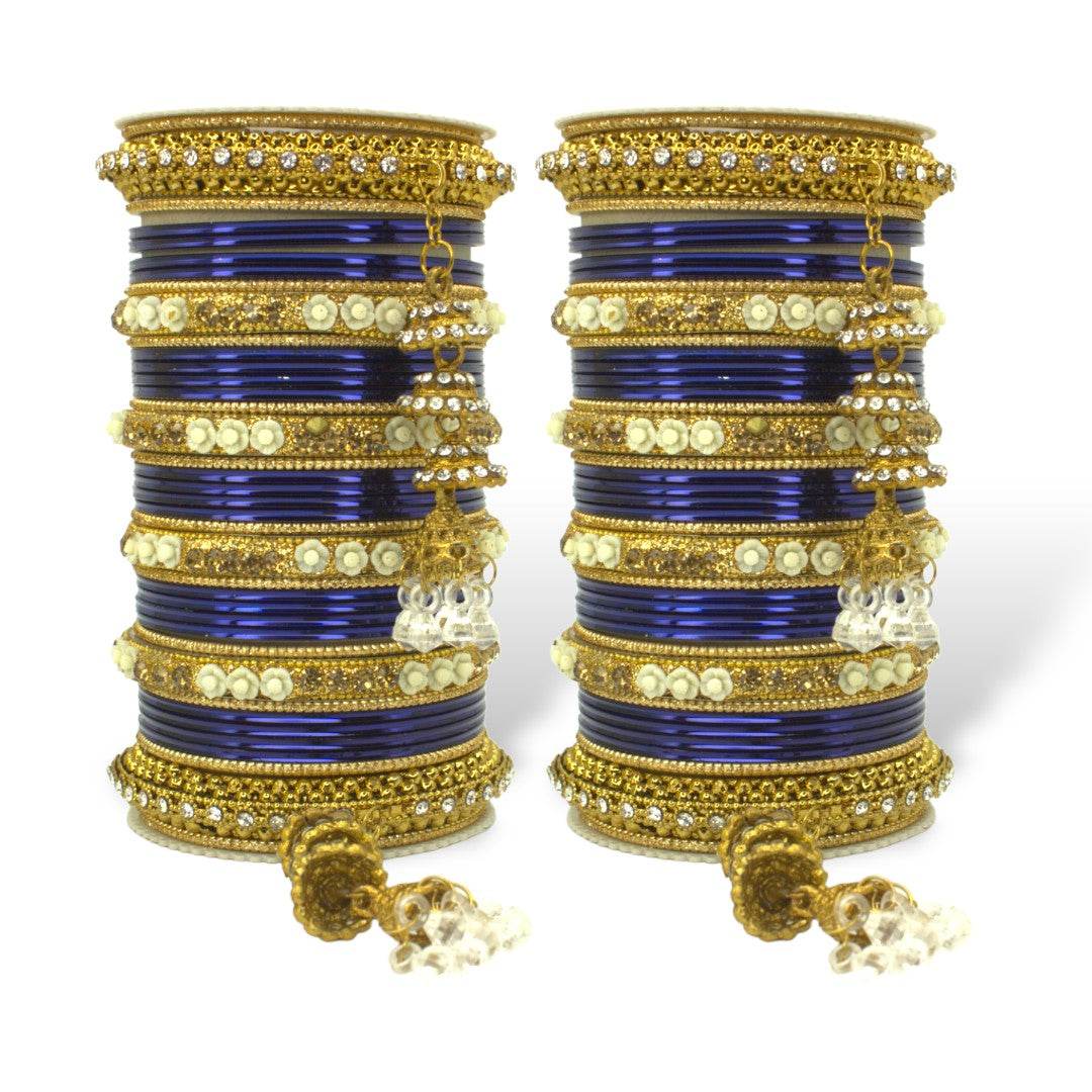Antique Jhumki Latkan Bangle set for two hands by T4 Jewels Royal blue T4 Jewels