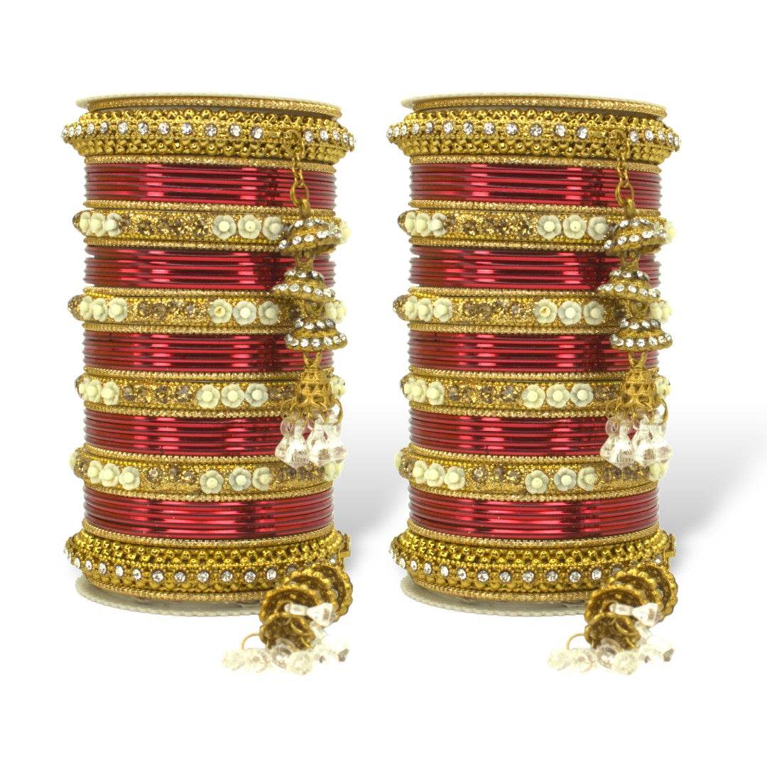 Antique Jhumki Latkan Bangle set for two hands by T4 Jewels Red T4 Jewels
