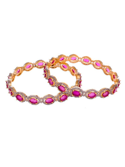 Set of 2 Gold Plated Pink AD Stone Studded Handcrafted Bangles (AD-0012) T4 Jewels