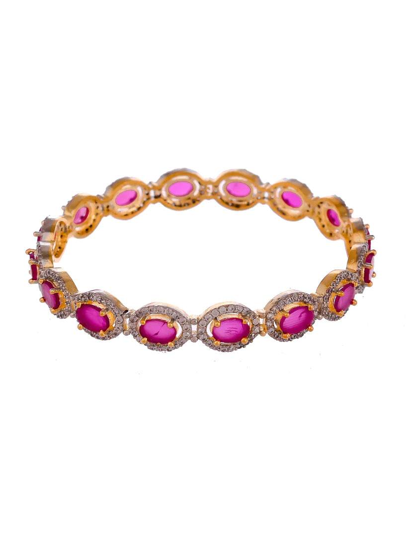 Set of 2 Gold Plated Pink AD Stone Studded Handcrafted Bangles (AD-0012) T4 Jewels