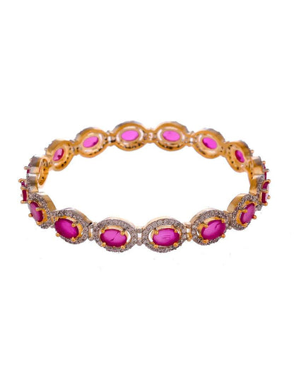 Set of 2 Gold Plated Pink AD Stone Studded Handcrafted Bangles (AD-0012) T4 Jewels
