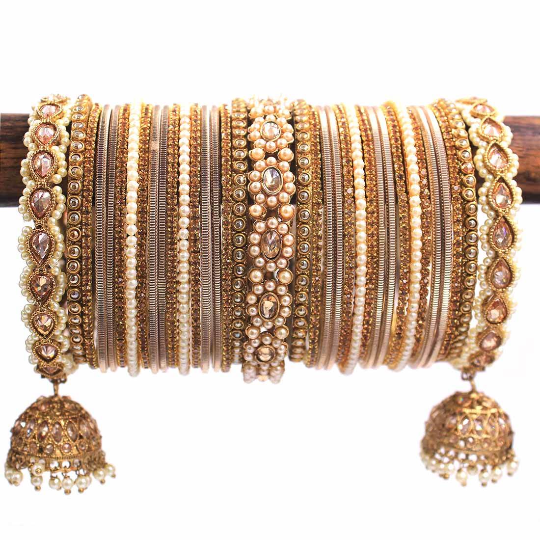 Rich Texture bangle set with Jhumki Borders by T4 Jewels for One Hand Earth T4 Jewels