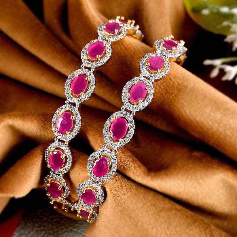 Set of 2 Gold Plated Pink AD Stone Studded Handcrafted Bangles (AD-0012)