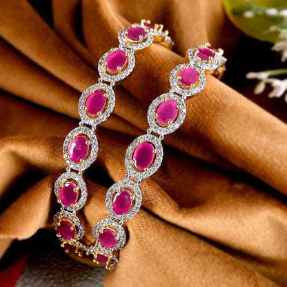 Set of 2 Gold Plated Pink AD Stone Studded Handcrafted Bangles (AD-0012)
