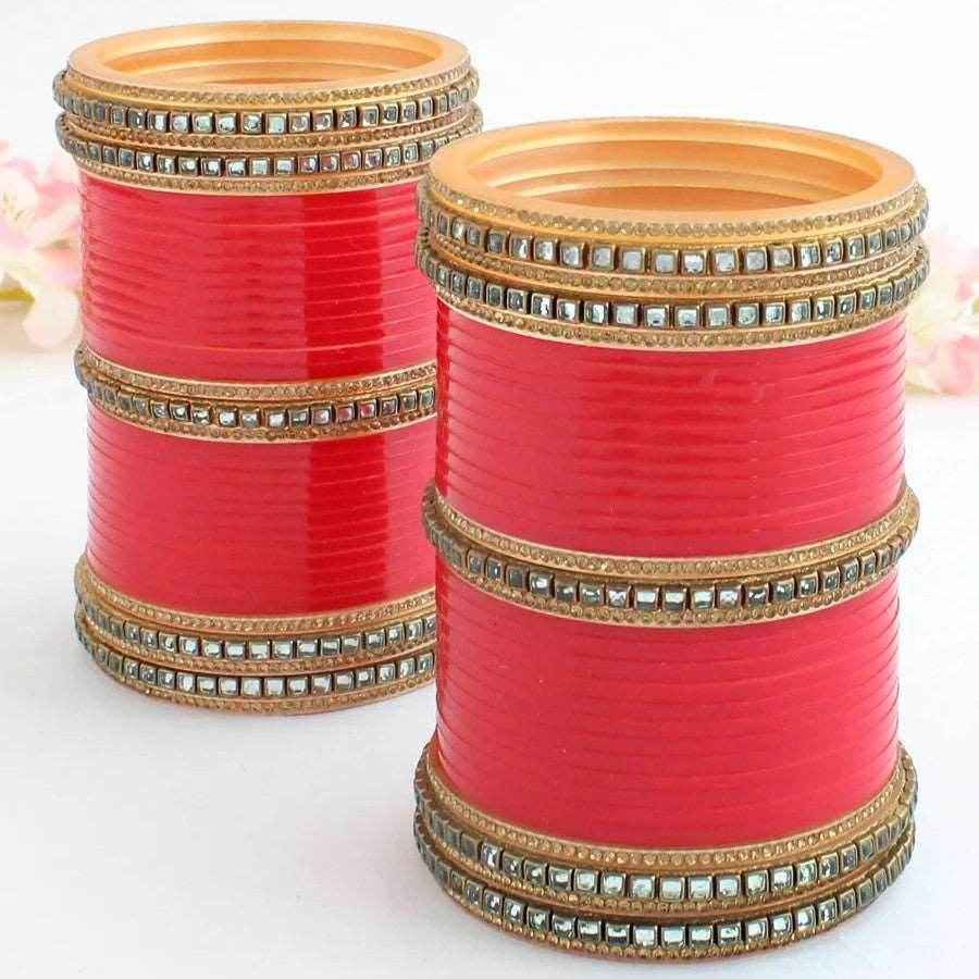 T4 Jewels Dark Pink Color Bridal Chuda With White Kada & Patti-Availbale In All Sizes (CH13Z)