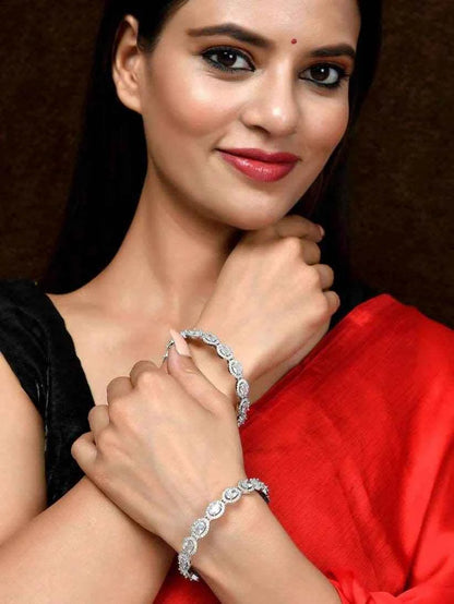 Set of 2 Silver Plated American Diamond Stone Studded Handcrafted Bangles (AD-0013)