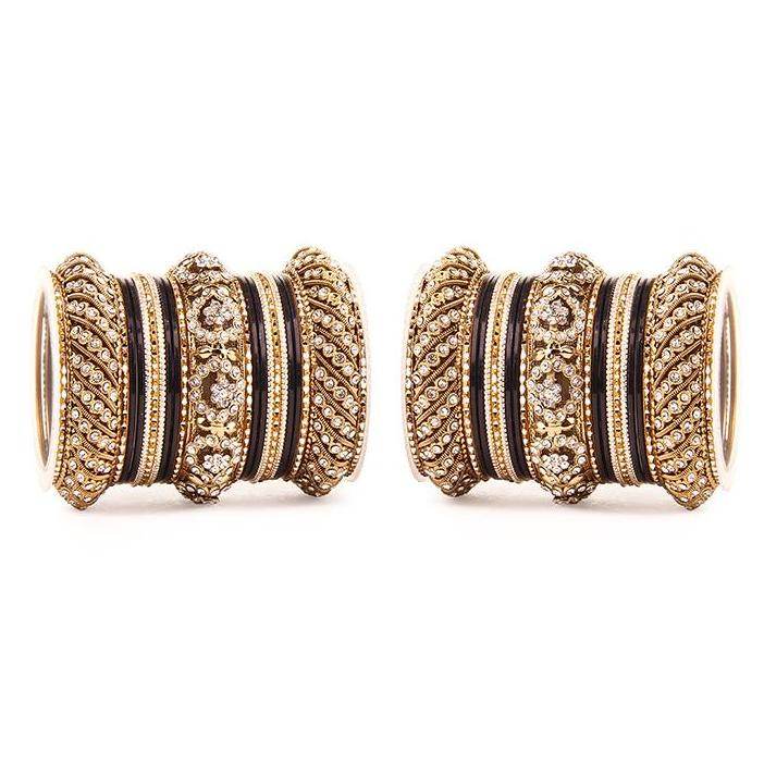 Set of 2 Solid Colored Bangle Set Black T4 Jewels