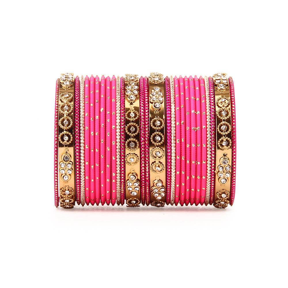 Traditional Bangle Set With Golden Dotted Bangles Pink T4 Jewels