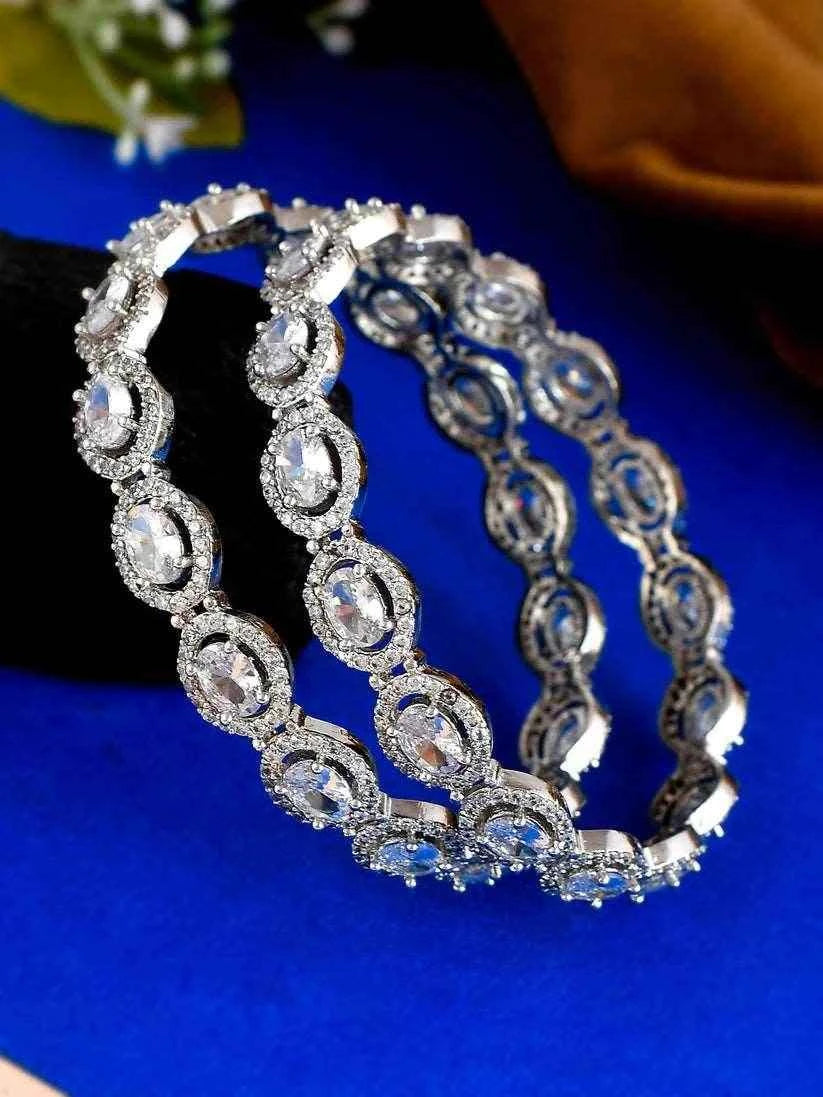 Set of 2 Silver Plated American Diamond Stone Studded Handcrafted Bangles (AD-0013)