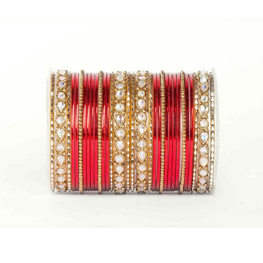 Kundan Gold Plating Bangle Set Red T4 Jewels