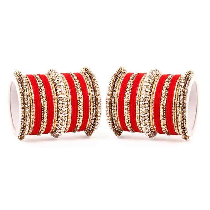 Set of 2 Beautiful Velvet Bangle And Pearl Bangle Set Red T4 Jewels