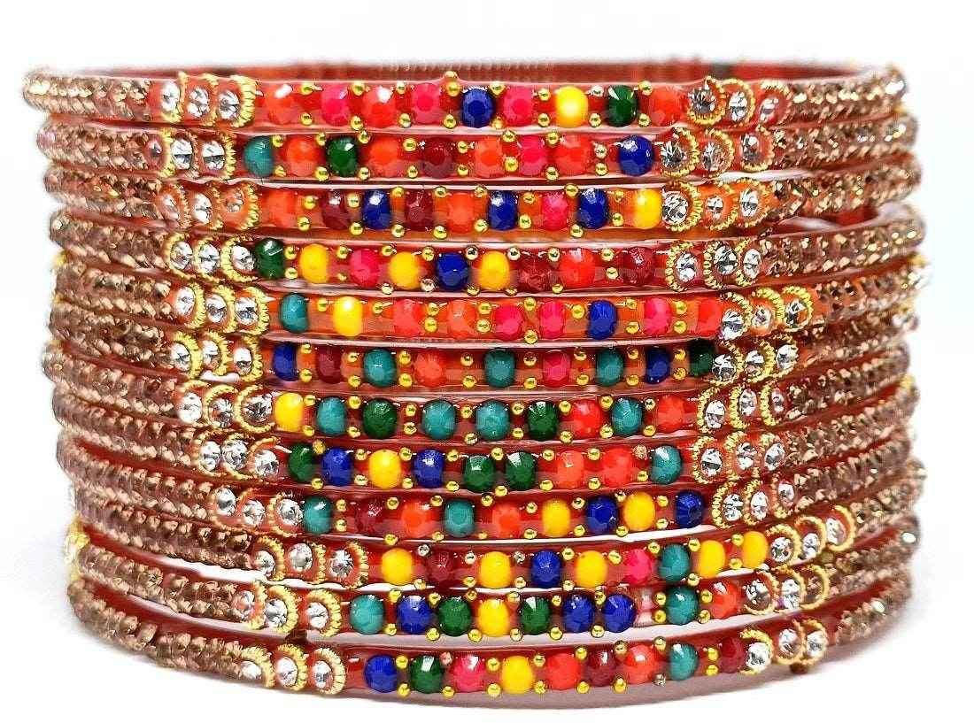 T4 Jewels (Large Size) Red & MultiColor Glass Bangles (Pack Of 12)-ARCL