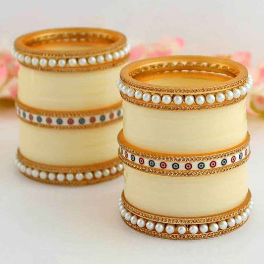 T4 Jewels Golden Color Bridal Chuda With White Kada & Patti-Availbale In All Sizes (CH15Z)